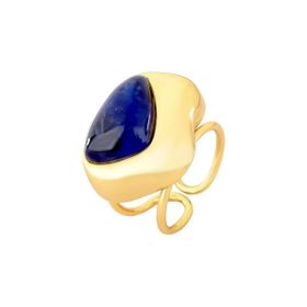 Imagem do produto Anel Regulável 14 a 24 Curve Sodalita Aro Liso Folheado a Ouro 18K