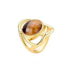 Imagem do produto Anel Entrenós Olho de Tigre Oval Folheado a Ouro 18K