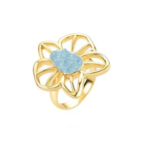 Imagem do produto Anel Flora Agua Marinha Oval Vazado Liso Folheado a Ouro 18K