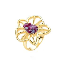 Imagem do produto Anel Flora Rubi Oval Vazado Liso Folheado a Ouro 18K