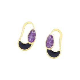 Imagem do produto Brinco Brisa Ametista Vazado com Esmalte Preto Folheado a Ouro 18K