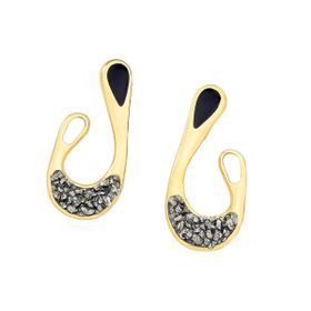 Imagem do produto Brinco Brisa Pirita com Curvas Orgânicas com Esmalte Preto Folheado a Ouro 18K