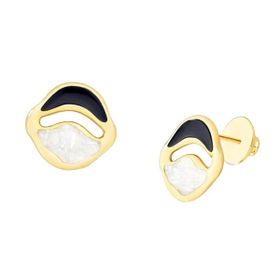 Imagem do produto Brinco Brisa Selenita Redondo com Esmalte Preto Folheado a Ouro 18K