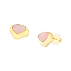 Imagem do produto Brinco Curve Quartzo Rosa Liso Folheado a Ouro 18K