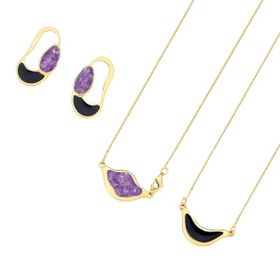 Imagem do produto Conjunto Brisa Ametista com Esmalte Preto Folheado a Ouro 18K