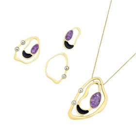 Imagem do produto Conjunto Brisa Ametista e Esmalte Preto Folheado a Ouro 18K