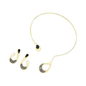 Imagem do produto Conjunto Brisa Pirita com Esmalte Preto Folheado a Ouro 18K