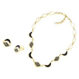 Imagem do produto Conjunto Brisa Pirita com Esmalte Preto Folheado a Ouro 18K