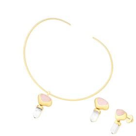 Imagem do produto Conjunto Curve Chocker Quartzo Rosa Folheado a Ouro 18K
