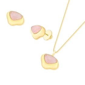 Imagem do produto Conjunto Curve Liso com Quartzo Rosa Folheado a Ouro 18K
