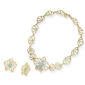 Imagem do produto Conjunto Floral com Oval Água Marinha Vazado Folheado a Ouro 18K