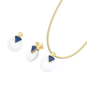 Imagem do produto Conjunto Porcelana e Cianita Redondo Folheado a Ouro 18K
