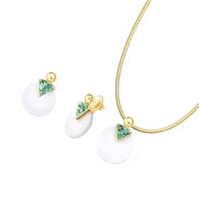 Imagem do produto Conjunto Porcelana e Esmeralda Redondo Folheado a Ouro 18K