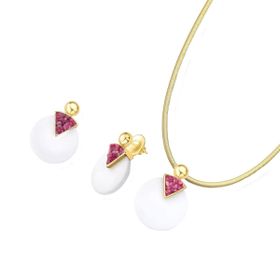 Imagem do produto Conjunto Porcelana e Rodonita Redondo Folheado a Ouro 18K