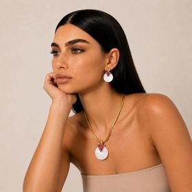 Imagem do produto Conjunto Porcelana e Rodonita Redondo Folheado a Ouro 18K