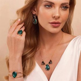 Imagem do produto Pulseira Bracelete Diva Esmeralda Gota Folheado a Ouro 18K