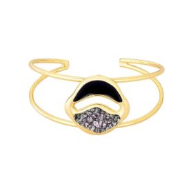Imagem do produto Pulseira Bracelete Brisa Pirita Aberto com Esmalte Preto Folheado a Ouro 18K