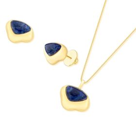 Imagem do produto Conjunto Curve Liso com Sodalita Folheado a Ouro 18K