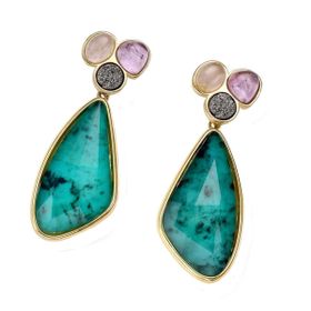 Imagem do produto Brinco Diva Esmeralda Pendente com Base de Flor Titânio Rutilo e Ametista Folheado a Ouro 18K