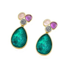 Imagem do produto Brinco Diva Gota Esmeralda Pendente com Base de Titânio Rutilo e Ametista Folheado a Ouro 18K