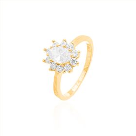 Imagem do produto Anel Cristal Oval 5X8MM com Cravação Princesa na Volta Folheado a Ouro 18K