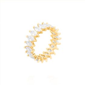 Imagem do produto Anel Meia Aliança com Navetes de Zircônia 3MM Folheado a Ouro 18K