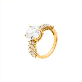 Imagem do produto Anel Meia Cravação Duas Fileiras Vazadas com Cristal Oval 9MM Central Folheado a Ouro 18K