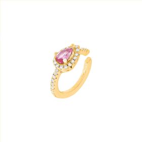 Imagem do produto Brinco Piercing Meia Cravação com Gota Pink 3MM Zircônia Folheado a Ouro 18K