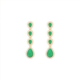 Imagem do produto Brinco Quatro Gotas Esmeraldas Pendente com Cravação de Zircônia Folheado a Ouro 18K