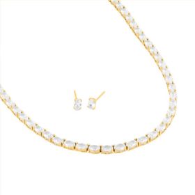 Imagem do produto Conjunto Colar e Brinco de Zircônias Ovais 6X4MM Folheado a Ouro 18K