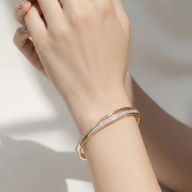 Imagem do produto Pulseira Bracelete Rígido Orgânico Torcido com Cravação de Zircônia Folheado a Ouro 18K