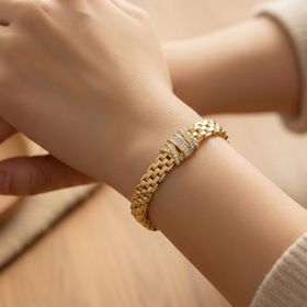 Imagem do produto Pulseira Lisa com Cinco Fileiras Cravejadas de Zircônia Folheado a Ouro 18K