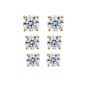 Imagem do produto Brinco KIT Solitários Ponto de Luz 5MM 6MM e 7MM em Prata 925 Folheado a Ouro 18K