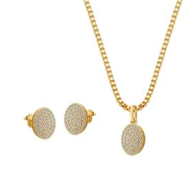 Imagem do produto Conjunto de Colar e Brincos Cravejados em Pavê Folheado a Ouro 18K