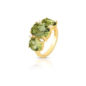 Imagem do produto Anel 3 Cristais Ovais Verde 12X10MM com Pontos de Luz Zircônia Folheado a Ouro 18K