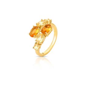 Imagem do produto Anel 6 Cristais Citrino Ovais 10MM 4 Garras Vazado Folheado a Ouro 18K