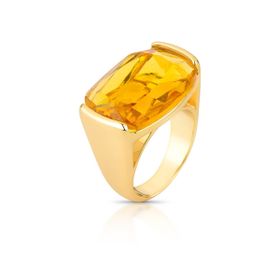 Imagem do produto Anel Aro Quadrado com Cristal Citrino Retangular Vazado 20X15MM Folheado a Ouro 18K