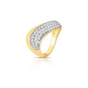 Imagem do produto Anel Medio Curvado Orgânico com Cravação de Zircônia 3 Linhas 9mm Folheado a Ouro 18K