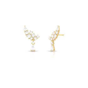 Imagem do produto Brinco EarCuff Gotas de Zircônia Curvo Vazado Pendente Folheado a Ouro 18K