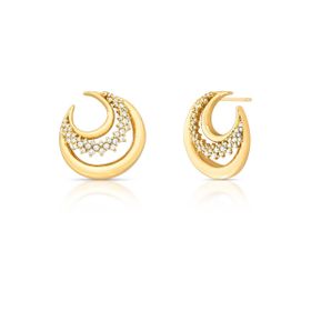 Imagem do produto Brinco Redondo Lua Cravejada e Lisa Vazado a Ouro 18K