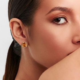 Imagem do produto Brinco Citrino Retangular 12x9MM com Cravação de Zircônia Folheado a Ouro 18K