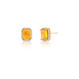 Imagem do produto Brinco Citrino Retangular 12x9MM com Cravação de Zircônia Folheado a Ouro 18K