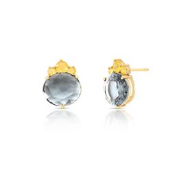 Imagem do produto Brinco Base Cristais de Citrino com Oval Fumê Pendente Folheado a Ouro 18K