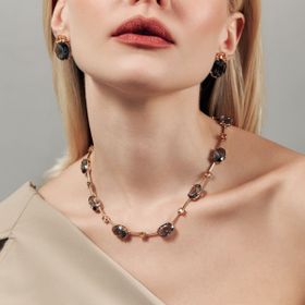 Imagem do produto Brinco Base Cristais de Citrino com Oval Fumê Pendente Folheado a Ouro 18K