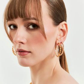 Imagem do produto Brinco Meia Argola Cravejado com Gotas Citrino Degradê Folheado a Ouro 18K