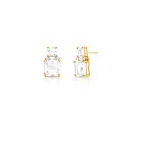 Imagem do produto Brinco 2 Cristais Quadrados Zircônia com Ponto de Luz e Navete Folheado a Ouro 18K