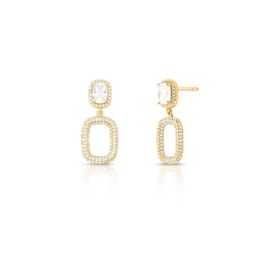Imagem do produto Brinco Zircônia Retangular com Cravação e Quadrado Pendente Vazado Folheado a Ouro 18K