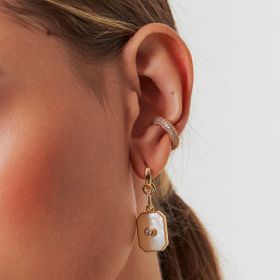 Imagem do produto Brinco Piercing Encaixe Curvo Abaluado Cravejado Folheado a Ouro 18K