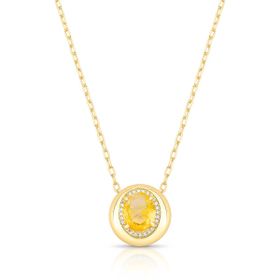 Imagem do produto Colar com Cristal Oval Citrino 1 Coluna Cravejada de Zircônia e Verso Vazado Folheado a Ouro 18K