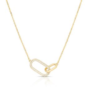 Imagem do produto Colar com Dois Elos Cadeado Oval Liso e Cravejado Folheado a Ouro 18K